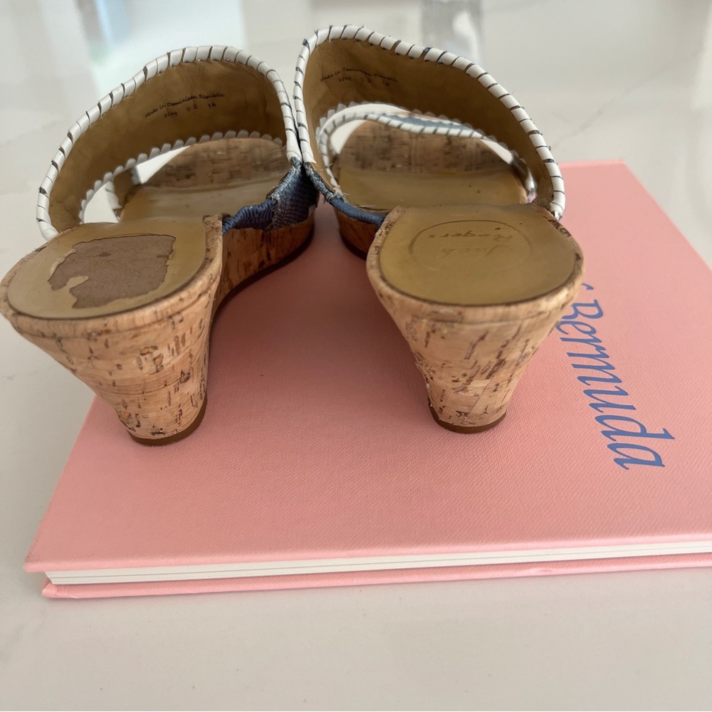 Jack Rogers Wedge Sandals Ella Cork Double Strap Coastal Blue and White Size 10 - Picture 15 of 16